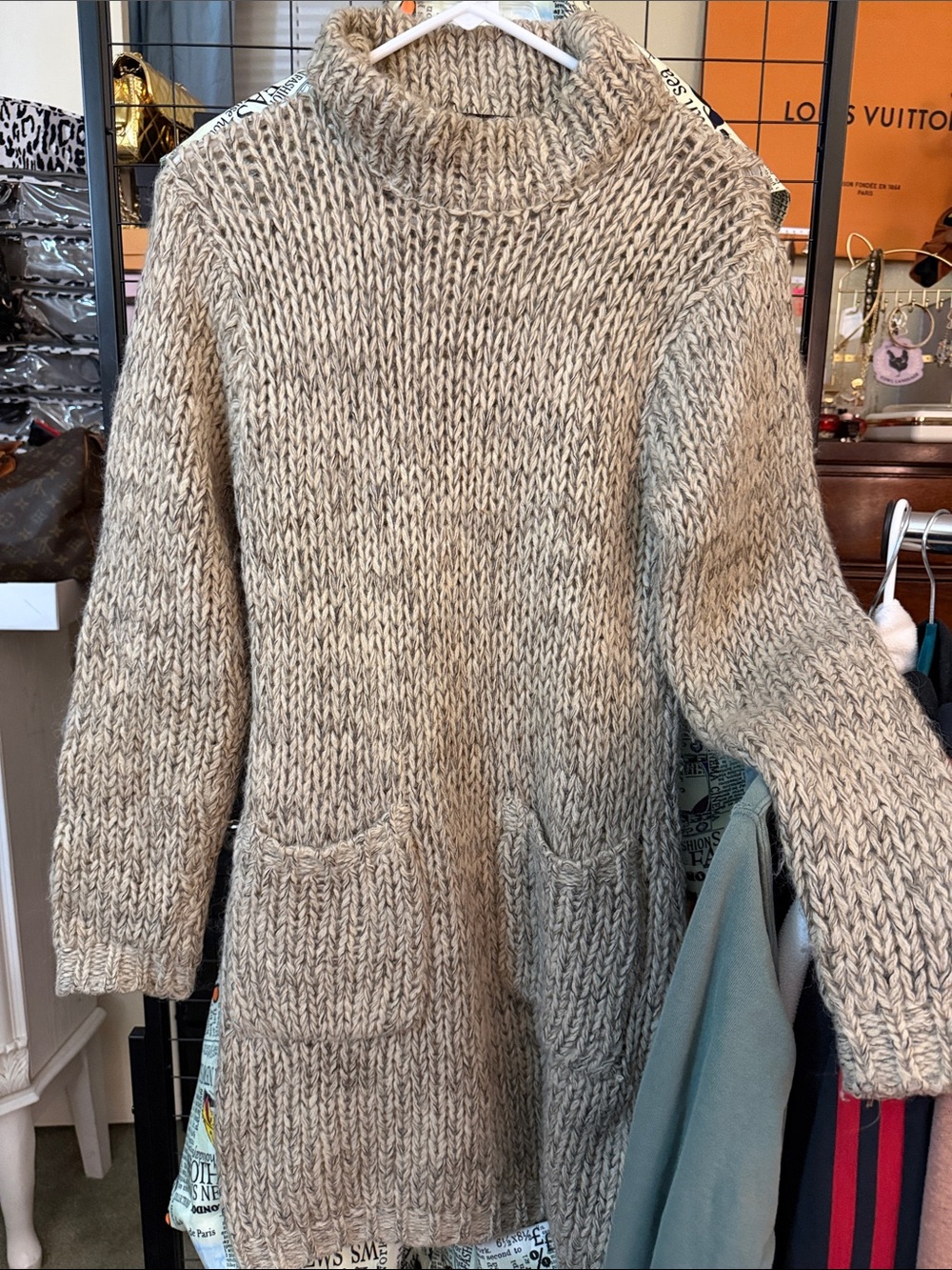 I.B. Diffusion Vintage 90s Wool Mohair Knit Cardigan Oatmeal Longline Sweater